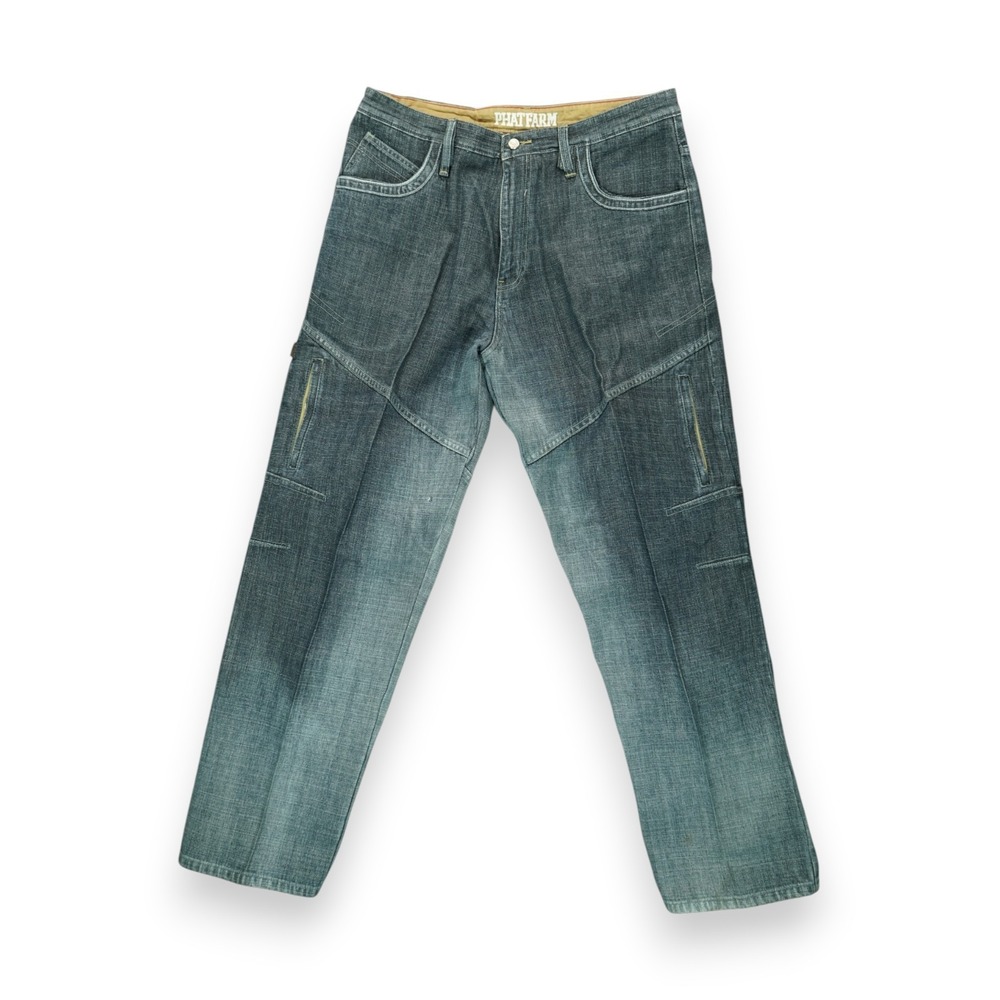 Phat Farm Jeans Mens 36x33 Blue Denim Baggy 90s Y2k Hip Hop Distressed Casual